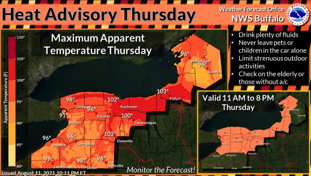 Heat advisory issued again for much of WNY