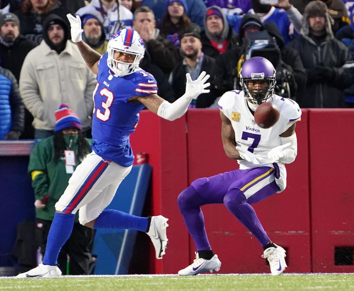 Josh Allen goes down after throwing interception to Patrick Peterson