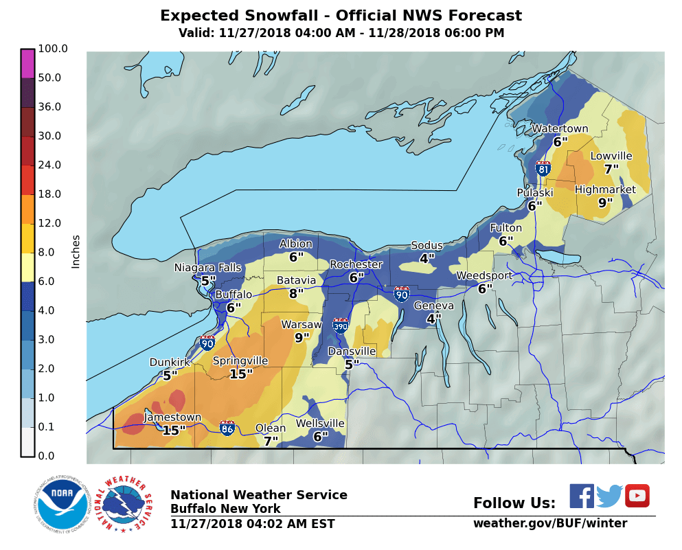 Heavy, wet snow forecast for WNY; winter weather advisory posted for