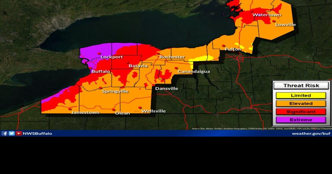 Wind risk map for Friday through Friday night in WNY