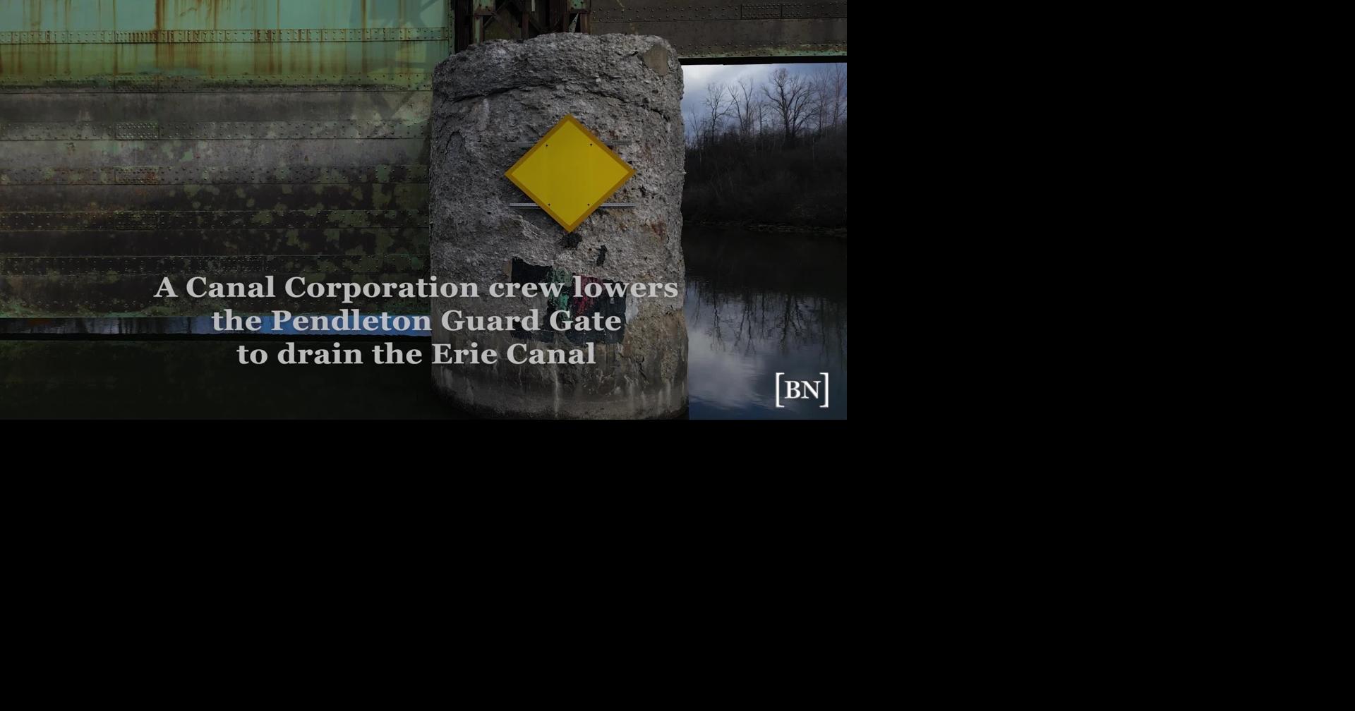 Pendleton Guard Gate lowers to drain Erie Canal