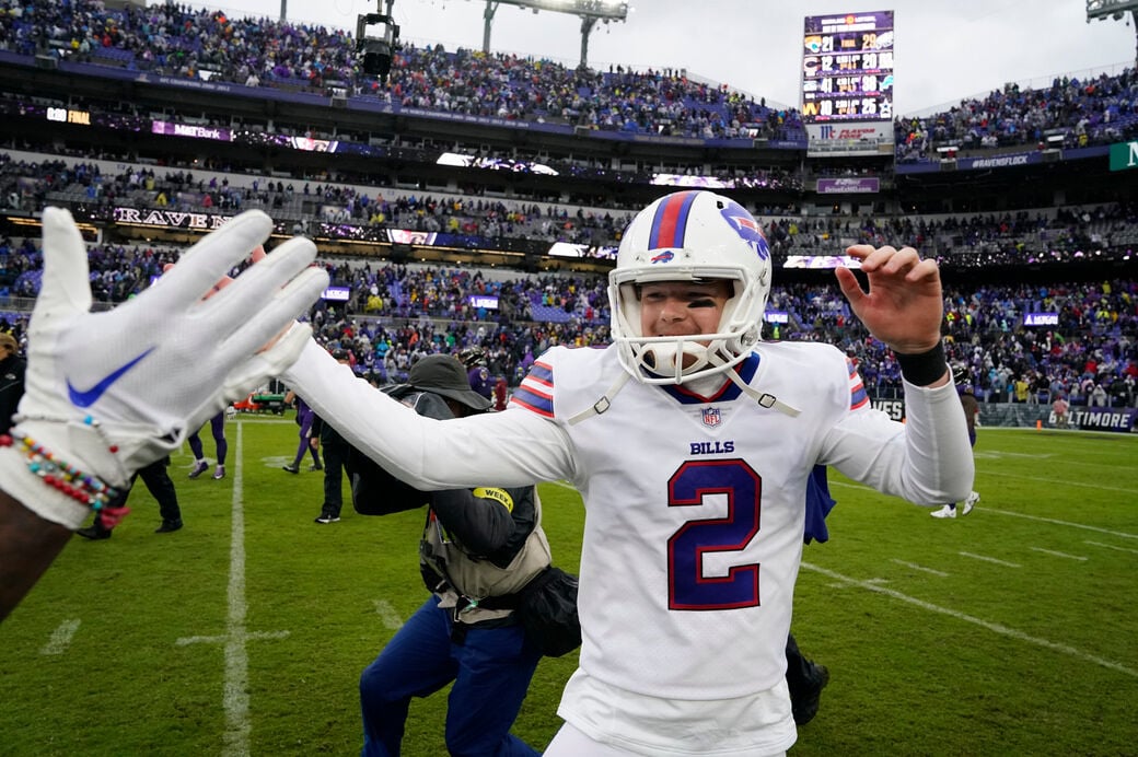 Buffalo Bills sideline celebrates game-winning kick vs. Ravens