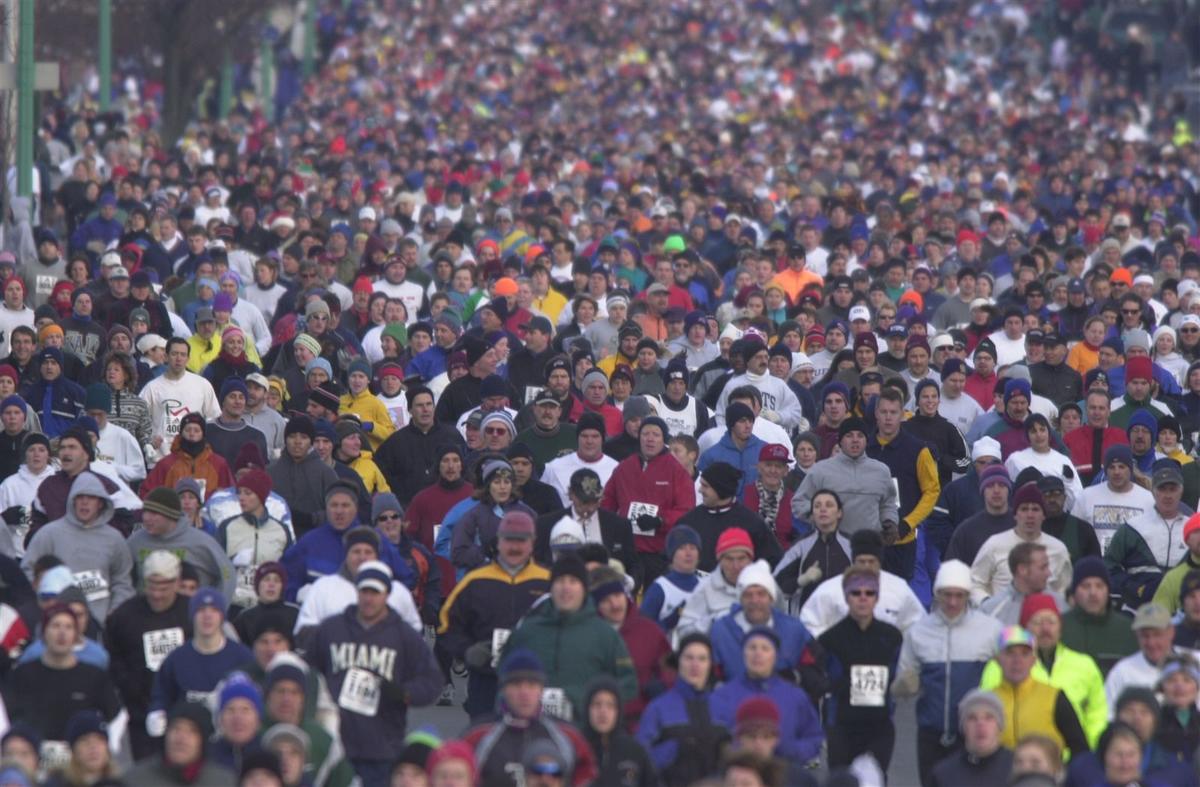 Crowd of runners in Turkey Trot over the years