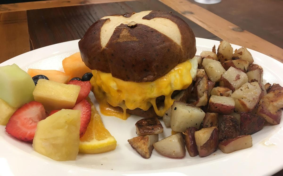 The Pretzel breakfast sandwich Break n Eggs Creperie