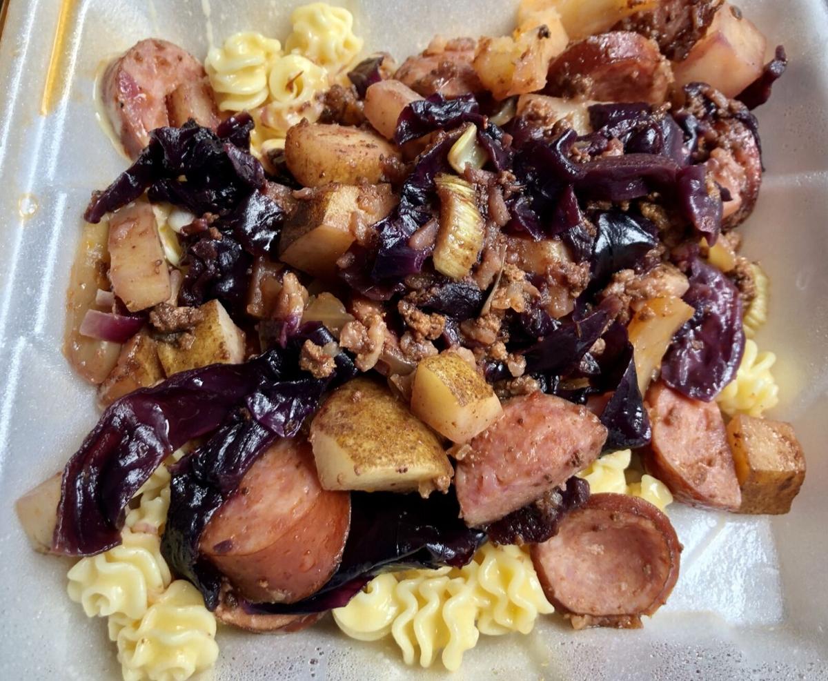Smoked Polish sausage garbage plate Pubski Pub