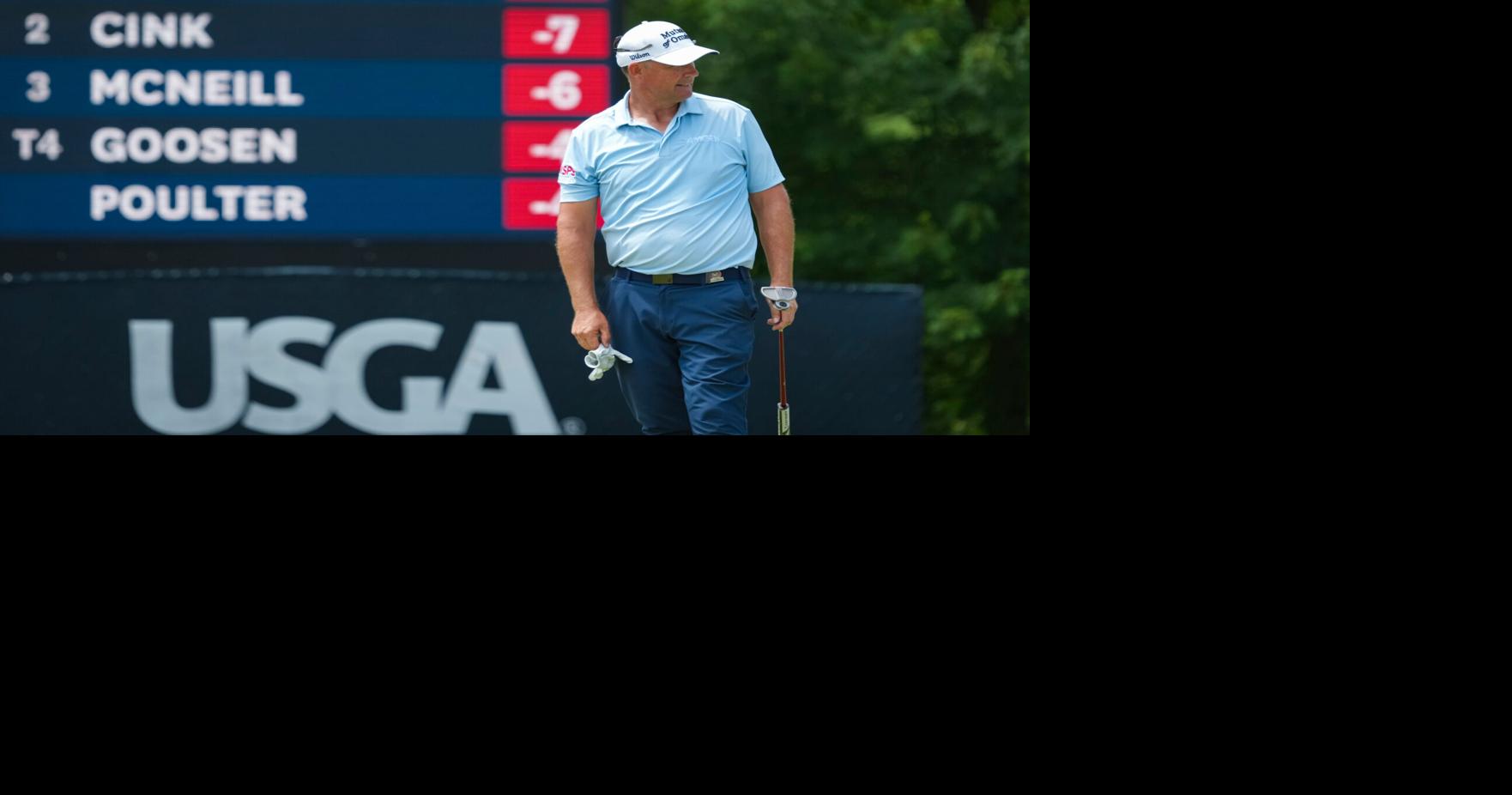 Padraig Harrington walks around the 14th green during the final round of the U.S. Senior Open at Scioto Country Club in Columbus
