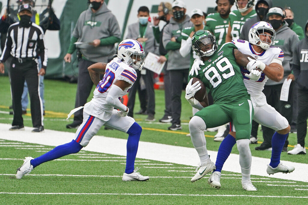 The word 'Vote' is seen in the end zone during an NFL football game between  the Buffalo Bills and the New York Jets, Sunday, Oct. 25, 2020, in East  Rutherford, N.J. (AP