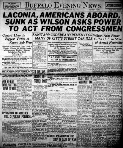 Front page, Feb. 26, 1917: Laconia, with Americans on board, sunk by ...