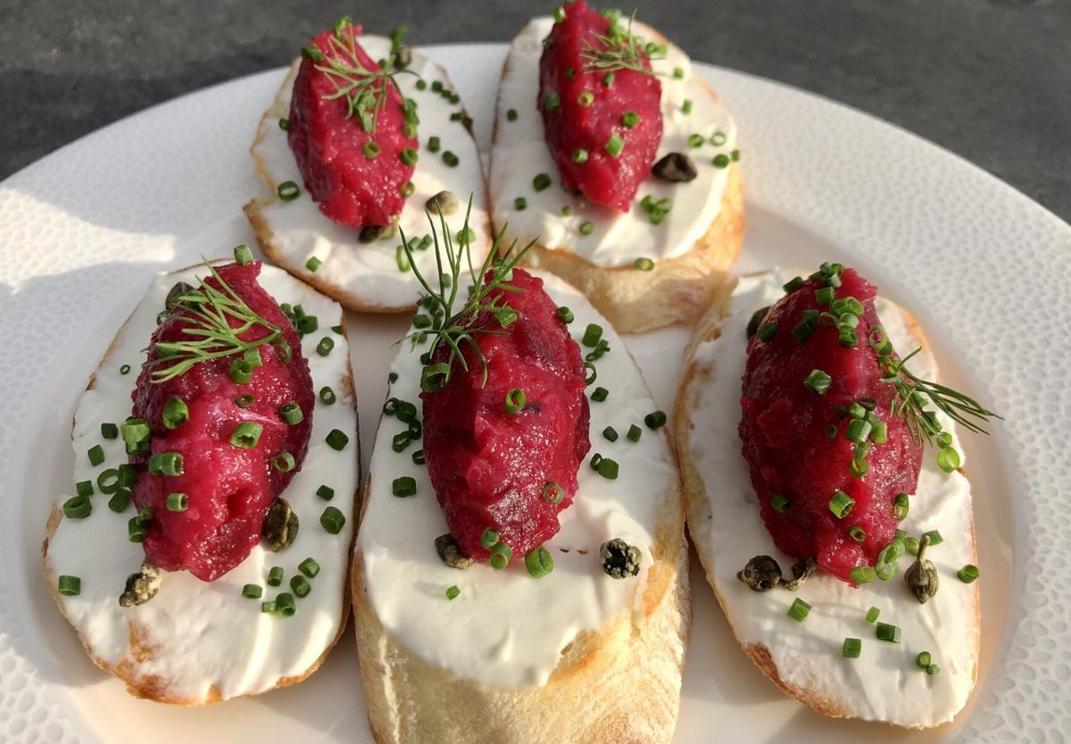 Salmon beets crostini 500 Pearl Patrick's Rooftop