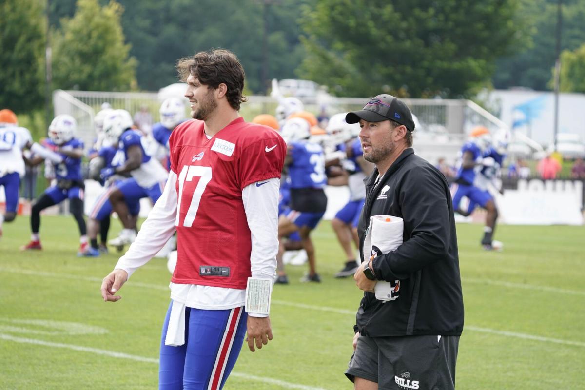 Buffalo Bills quarterback Josh Allen on-point in practice