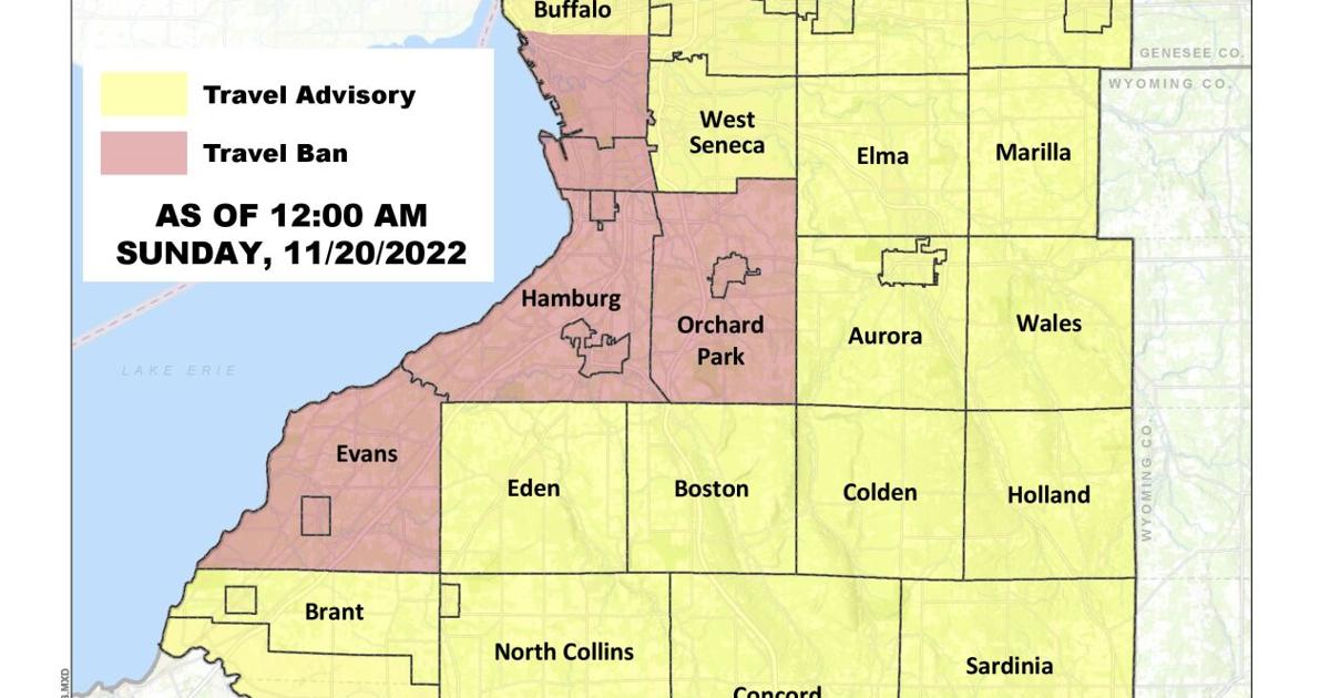 Updated travel ban and advisory map in Erie County