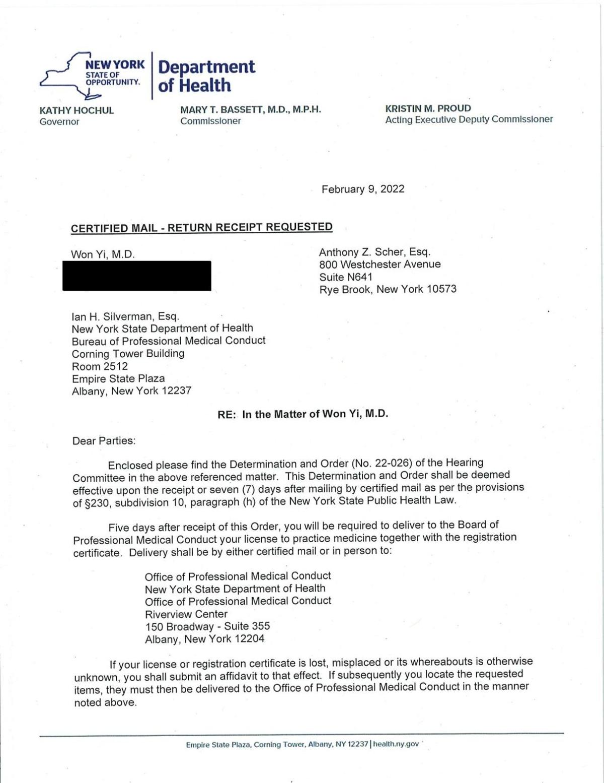 Dr. Won Sam Yi Determination and Order