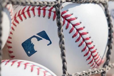 A baseball with MLB logo is seen at Citizens Bank Park before a game between the Washington Nationals and Philadelphia Phillies on June 28, 2018 in Philadelphia.