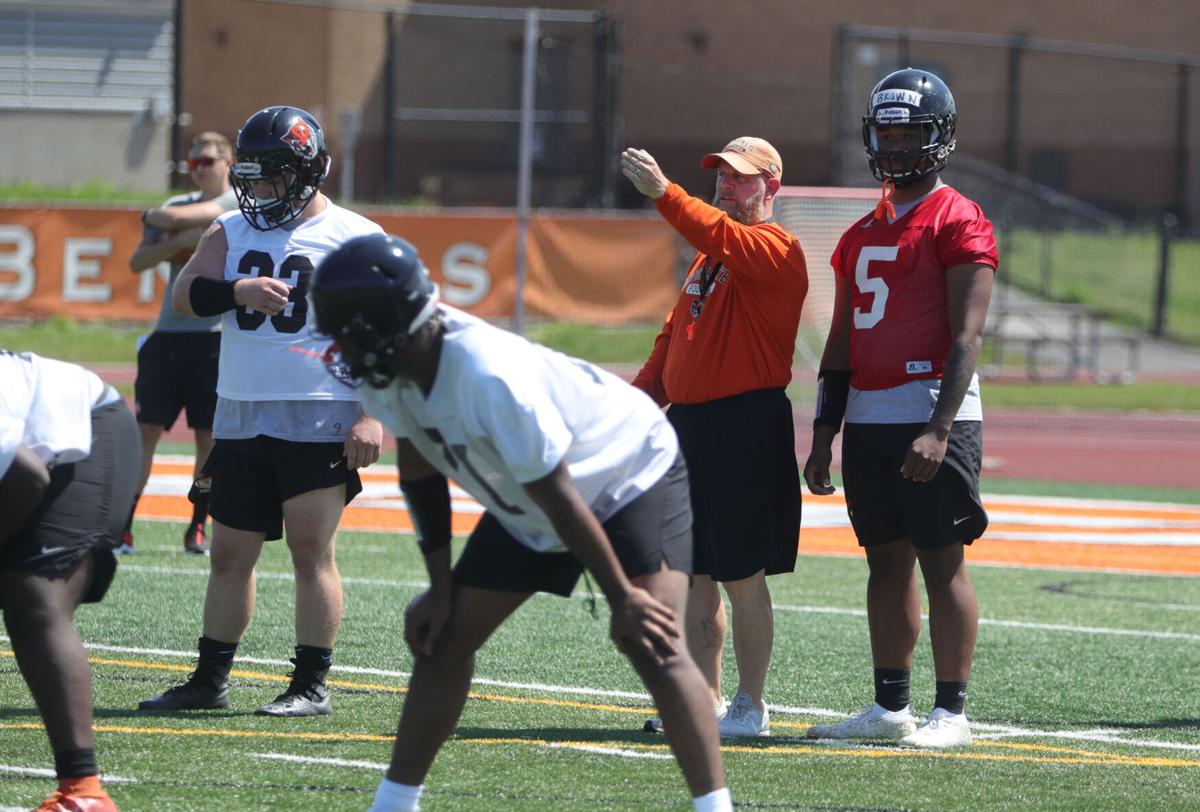 Buffalo State's Coach is Christian Ozolins holds  football practice