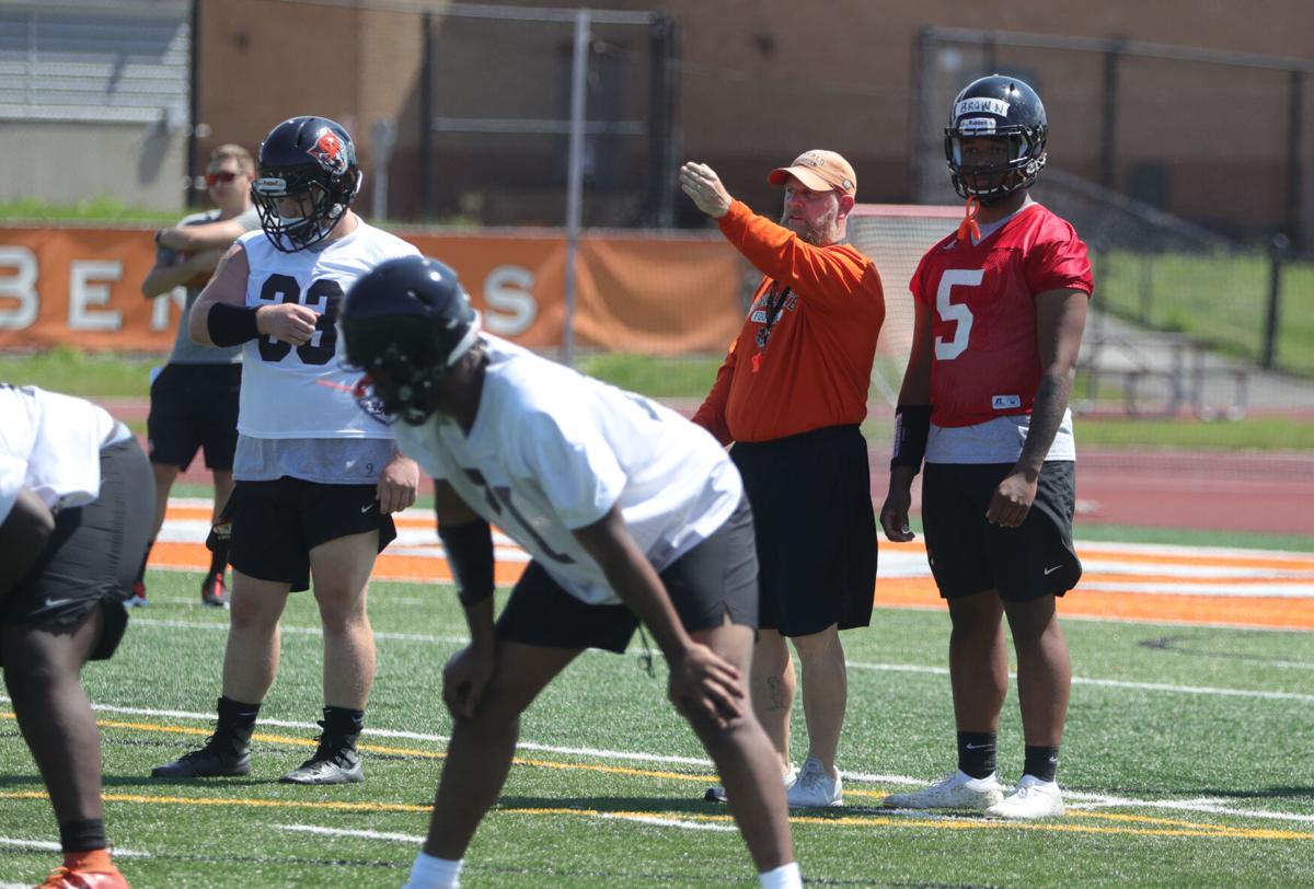 Buffalo State's Coach is Christian Ozolins holds football practice