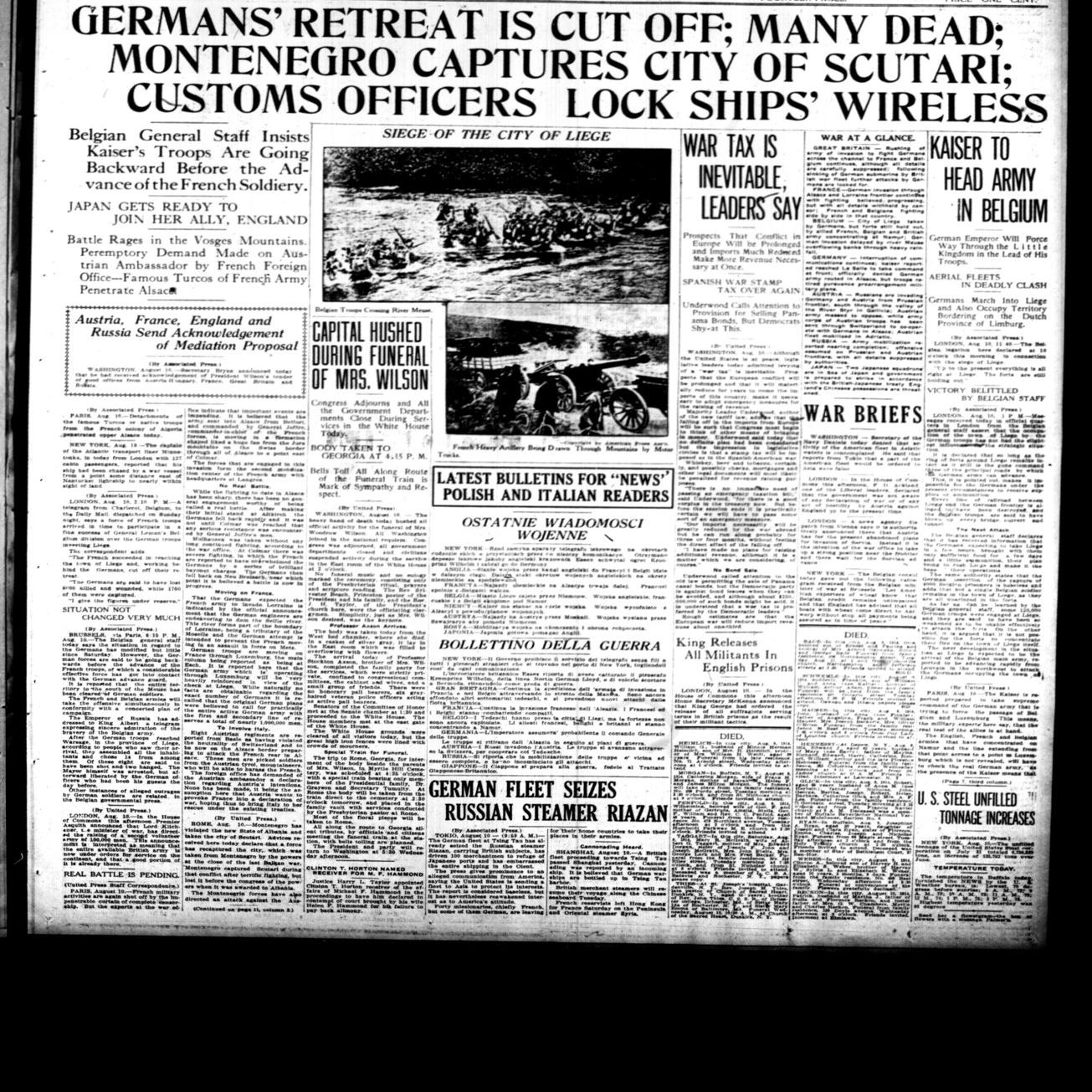 Front Page Aug 10 1914 History Buffalonews Com