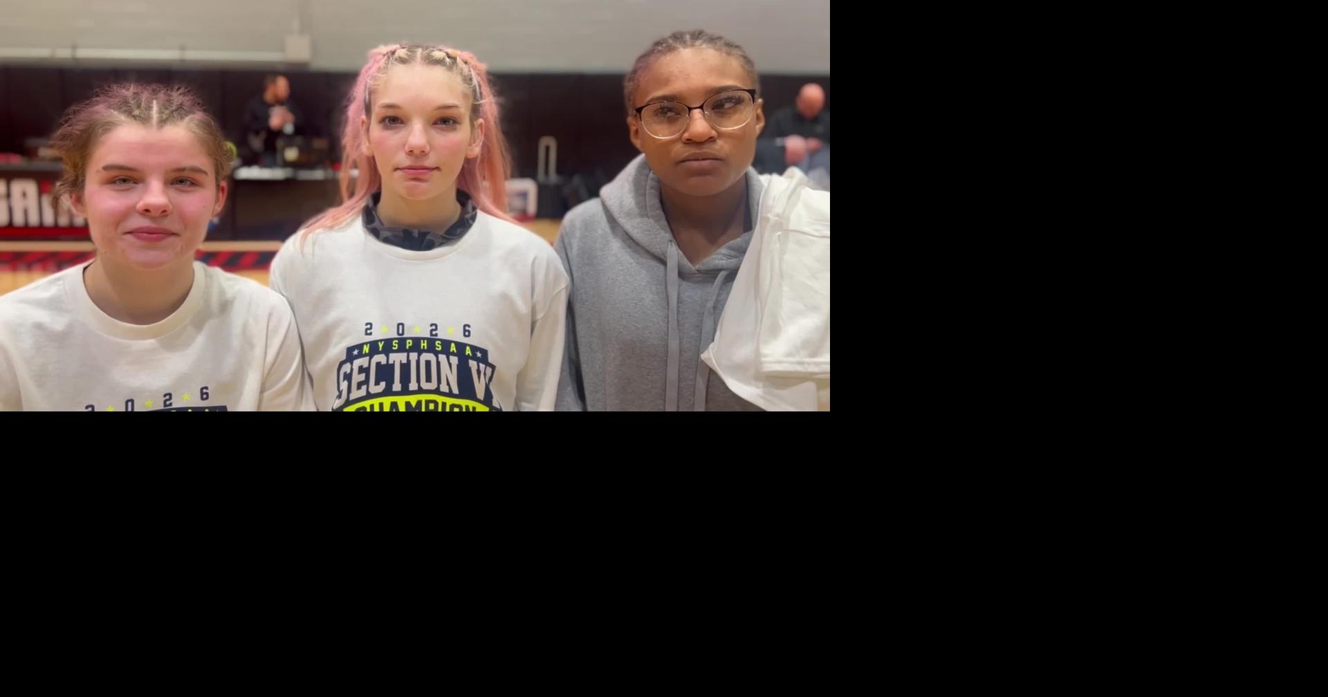 Niagara-Wheatfield's Nevaeh Senik, Gabriella Barone and Jezell Allen on winning the first-ever Section VI girls wrestling dual meet championship (Video)