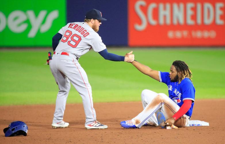 What, us, stumbling? Red Sox score eight in first, clobber Blue Jays in  Buffalo - The Boston Globe
