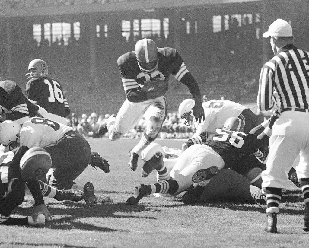 NFL great Jim Brown speak to the media after President Donald Trump  pardoned ex-San Francisco 49ers owner Edward DeBartolo Jr., at the White  House in Washington, D.C. on Tuesday, February 18, 2020.