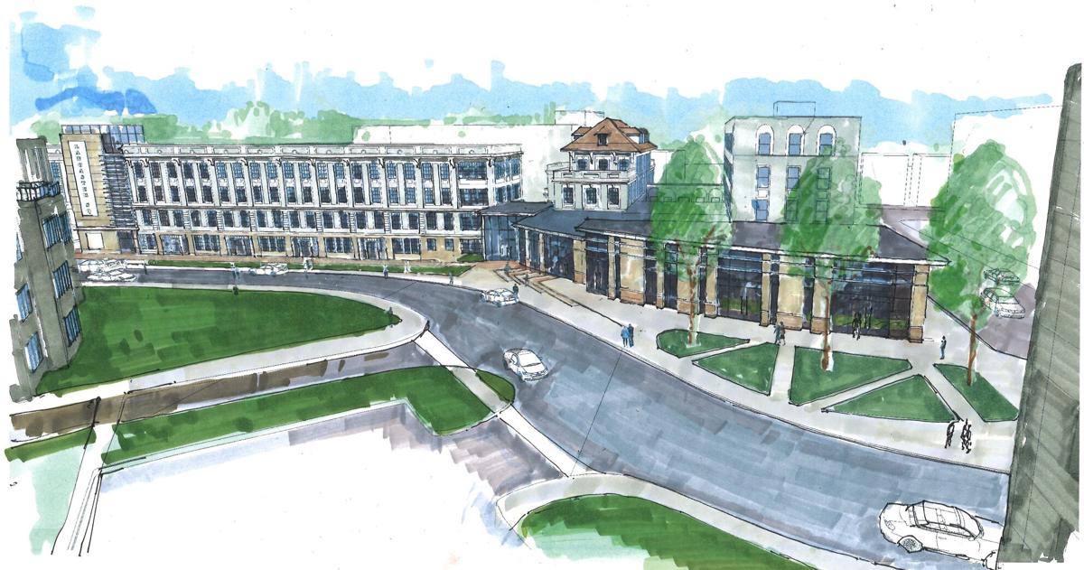 Gates Circle redevelopment rendering-homeopathic hospital buildings 1