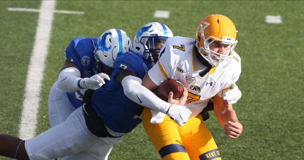 Buffalo Bulls running back Jaret Patterson scored 8 touchdowns and rushed for 409 yards during a 70-41 victory over Kent State.