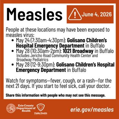 Erie County Department of Health confirms local case of measles