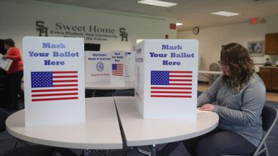 Eliza Lefebvre votes in school board election at Sweet Home (copy) (copy) (copy)