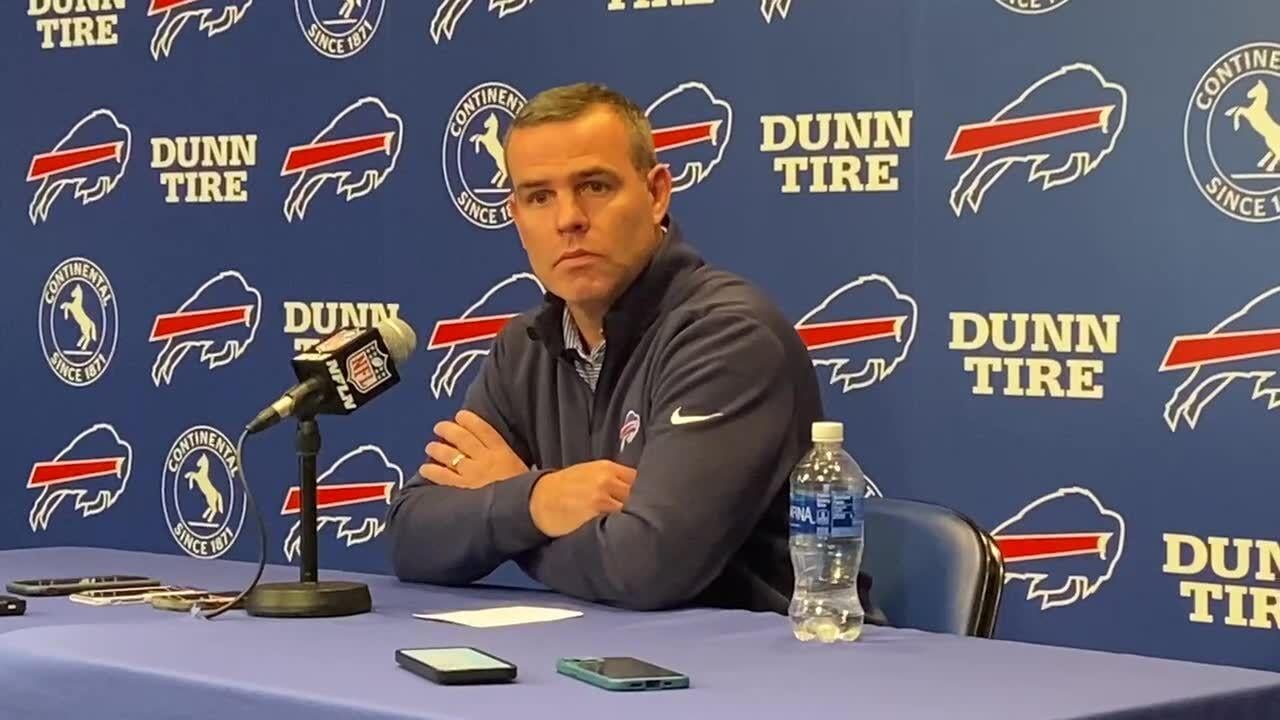 Bills GM Brandon Beane meets with the media after a playoff loss