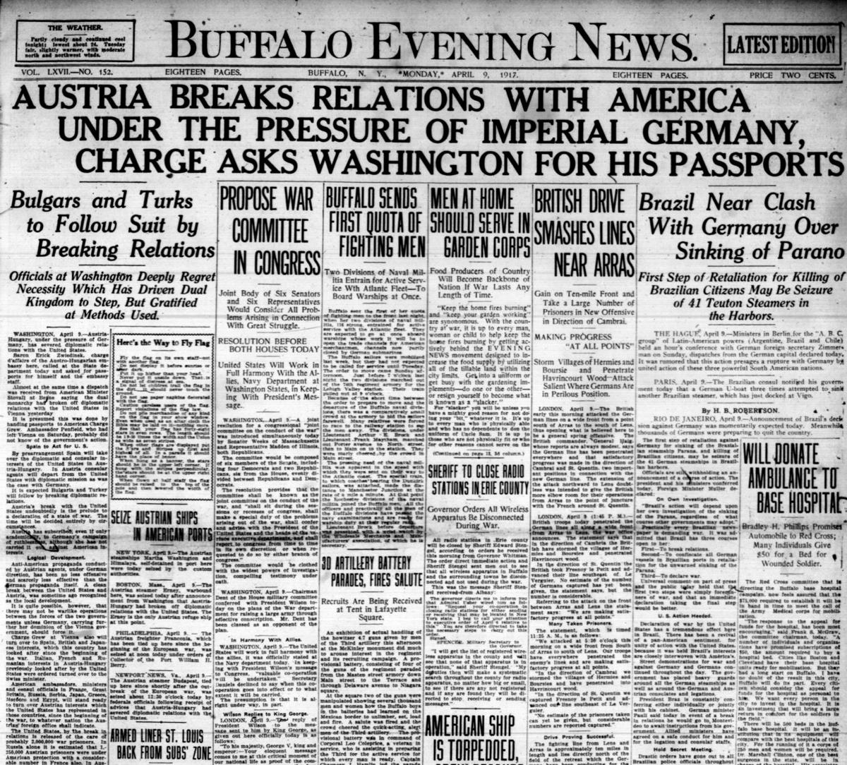 Front Page April 9 1917 Sheriff Shuts Down Radio Stations During Wartime History Buffalonews Com