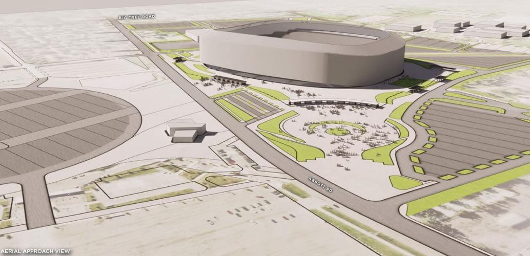 Proposed Bills Stadium massing from northeast