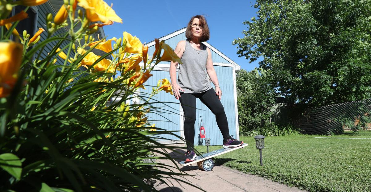 Jill Anthon works out in her backyard