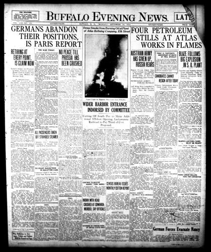 Front page Sept 14 1914: #39 Four petroleum stills at Atlas works in flames #39