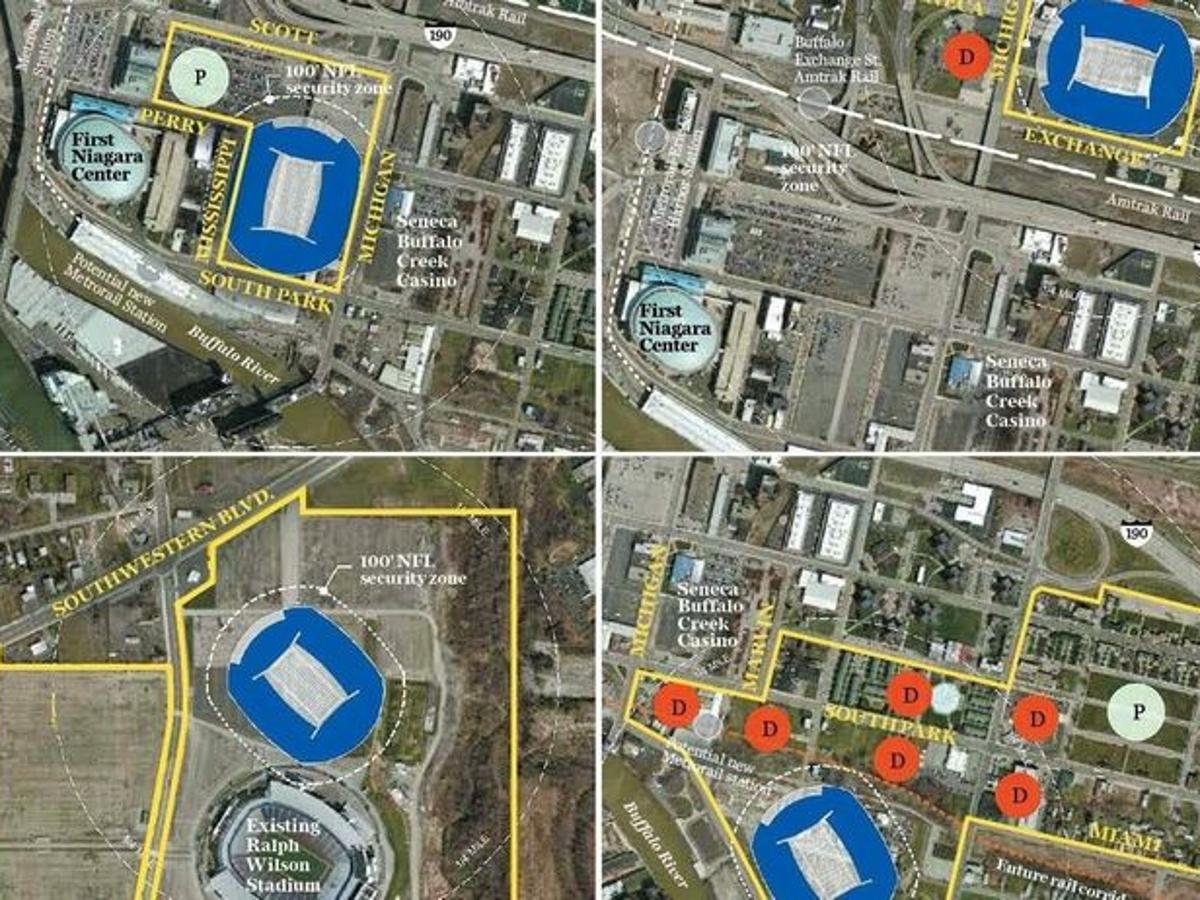 State Study Focuses On Three Buffalo Sites For Bills Stadium As Well As The Ralph Buffalo Bills News Nfl Buffalonews Com Ralph Wilson Stadium Parking Lot Map