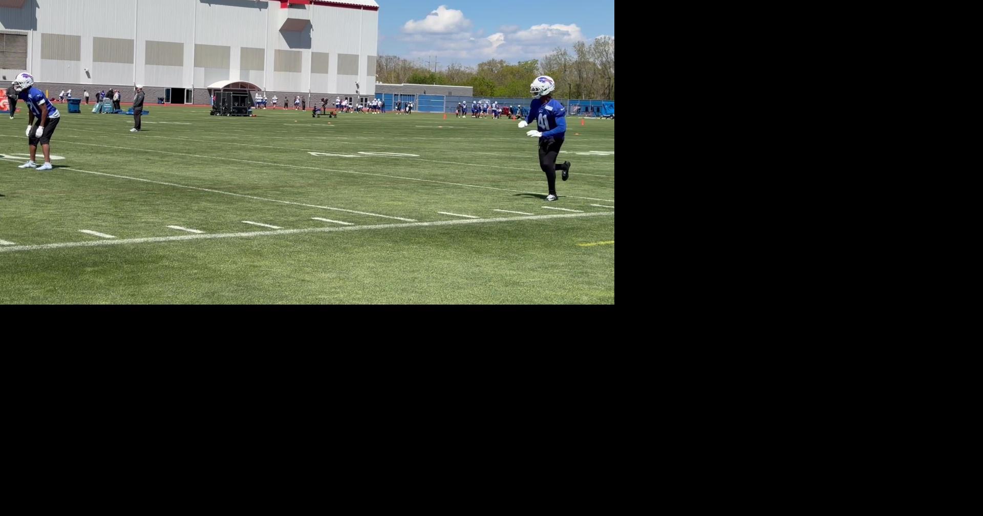 Bills cornerbacks go through a drill at rookie minicamp