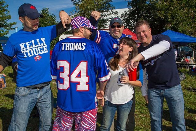 My husband's mocking photo: Buffalo Bills jersey & Bills Zubaz