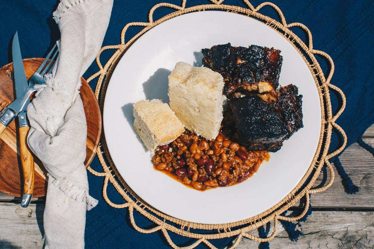 Chef-Darian-Baby-Back-Ribs-Calico-Beans-Cornbread-overhead.jpg