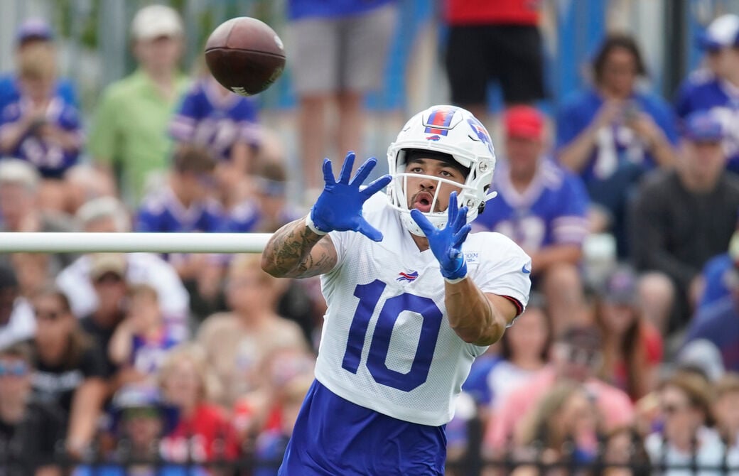 Buffalo Bills wide receiver Khalil Shakir (10) looks on during pre