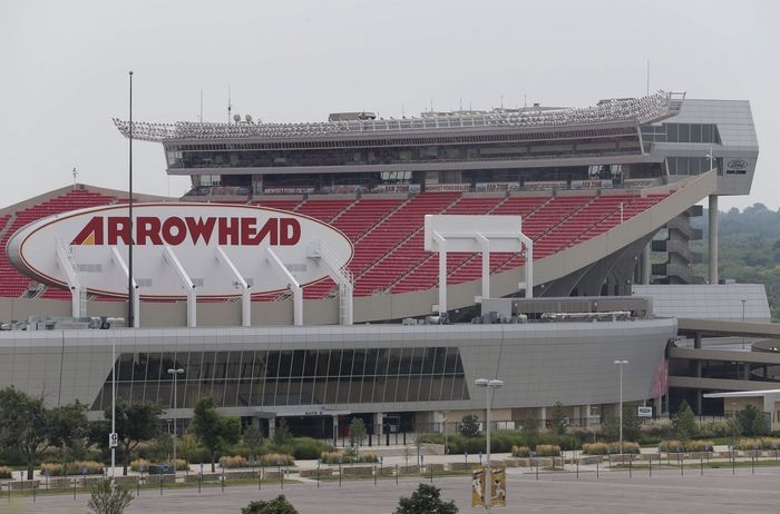 The Chiefs paint the field with original Arrowhead Stadium logo