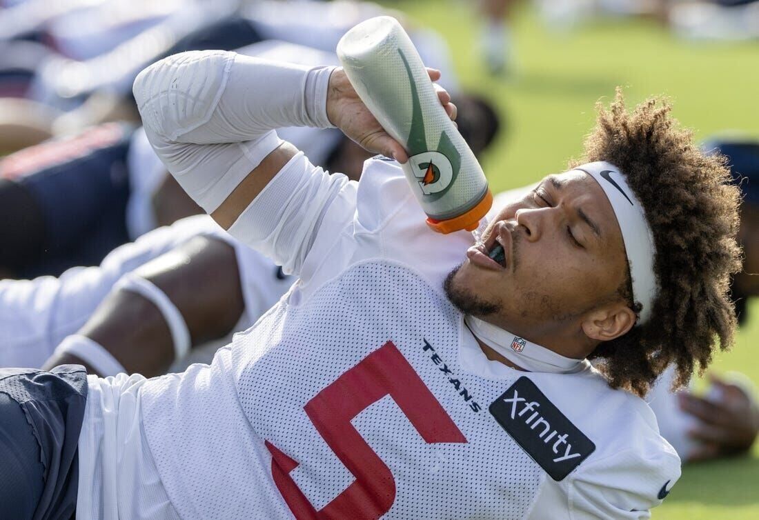 Houston Texans cornerback Jalen Pitre looks on during the NFL