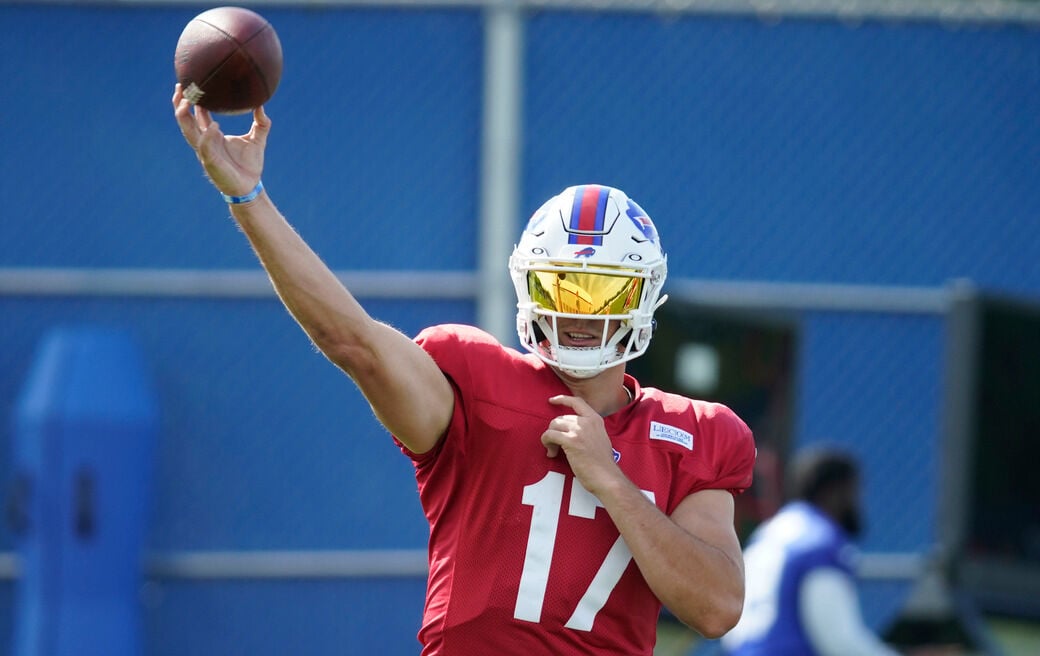 Buffalo Bills quarterback Josh Allen throws a pass during pregame