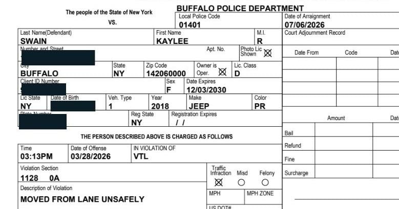 Traffic tickets issued to Buffalo Police Officer Joshua Patchett's girlfriend