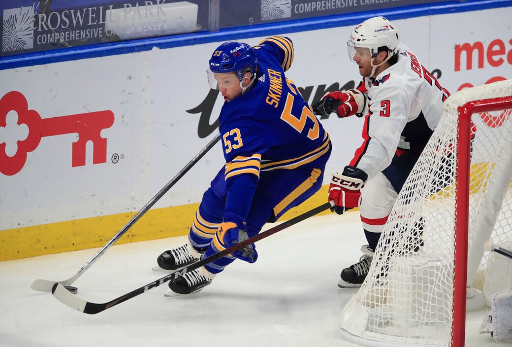 Buffalo Sabres right wing Tage Thompson (72) celebrates his second goal of  the night with teammates during the second period of an NHL hockey game  against the New Jersey Devils, Wednesday, Dec.