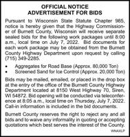 OFFICIAL NOTICE ADVERTISEMENT FOR BIDS
