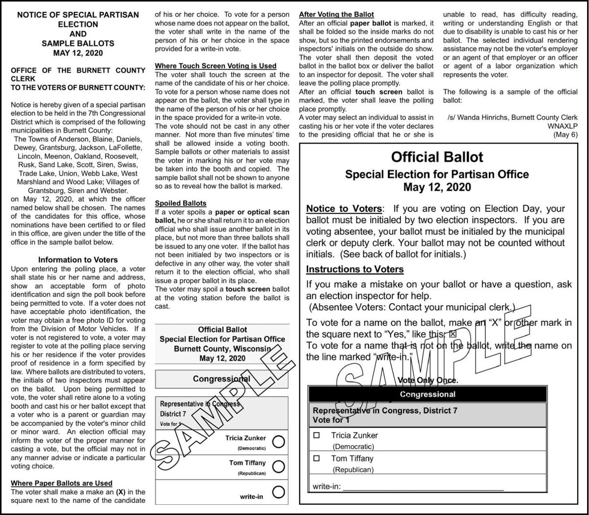 Burnett County Notice Of Election And Sample Ballots Public Notices Burnettcountysentinel Com