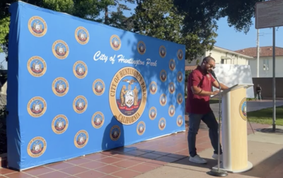 Vice Mayor Jonathan Sanabria of Huntington Park speaks at ground breaking ceremony.