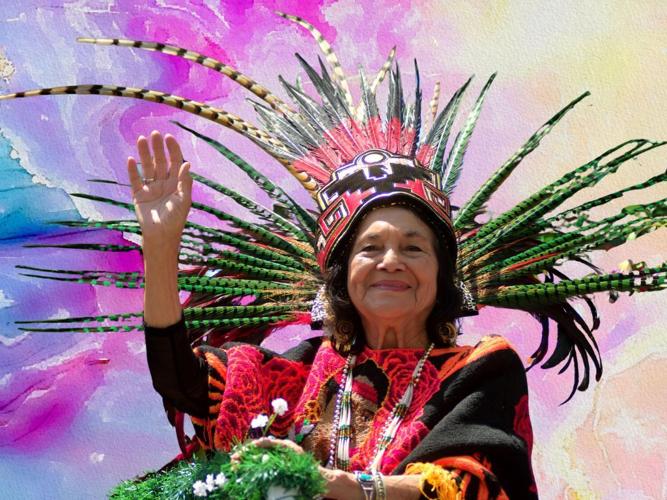 Dolores Huerta wearing penacho