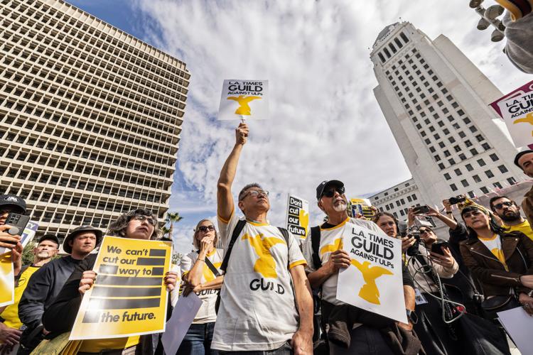 The editorial staff of the Los Angeles Times staged a one-day walkout over unfair labor practices in front of LA City Hall - Capital & Main