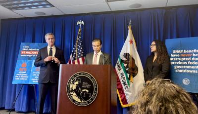 AG Rob Bonta speaks at press conference about SNAP lawsuit