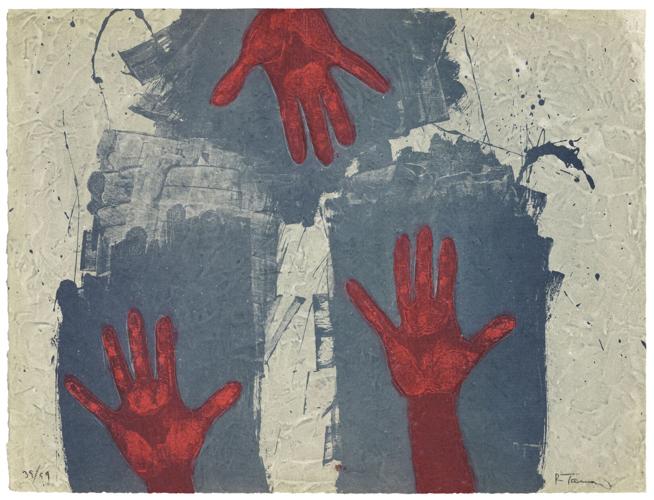 Rufino Tamayo, Hands on Blue Background