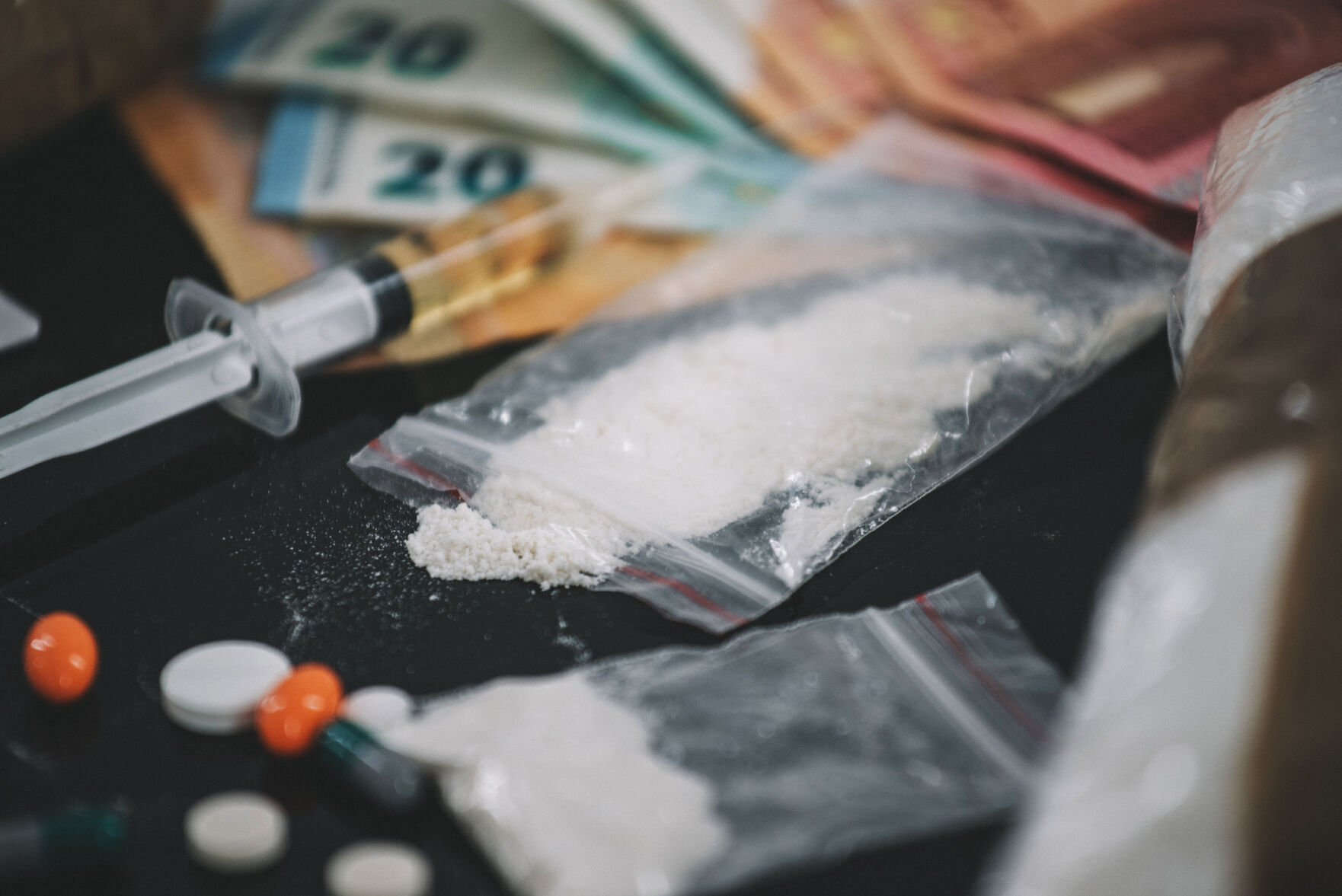 Drugs on the table for the addict